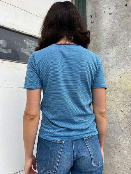 Vintage 1960's - 1970's Blue Striped Cotton T-Shirt