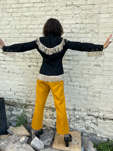 Vintage 1940's Gabardine Fringe Pearl Snap Ranch Wear Shirt