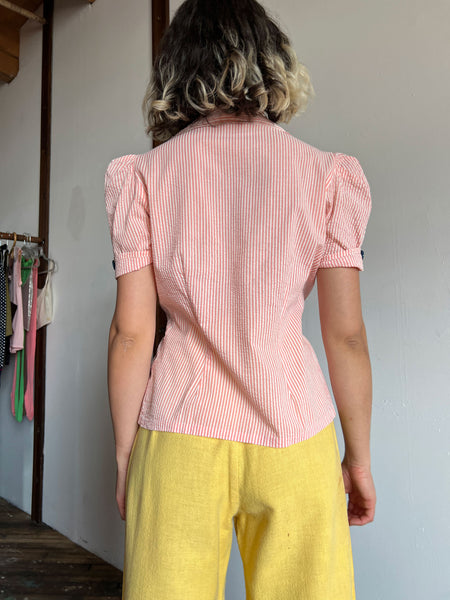 Vintage 1930's - 1940's Pink and White Striped Blouse