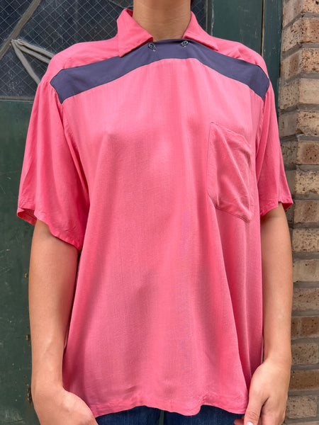 Vintage 1940's Rayon Pink Short Sleeve Shirt
