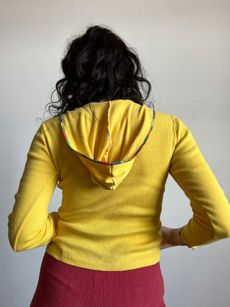 Vintage 1960's - 70's Yellow Hooded Long Sleeve Shirt by Marianne, 60's 70's Women's