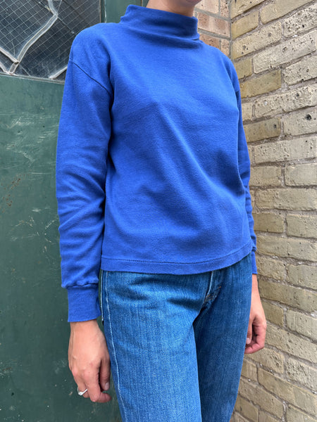 Vintage Single Stitch Blue Cotton Turtleneck