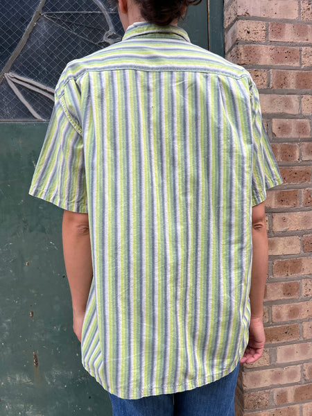 Vintage 1950's Striped Cotton Button Down Short Sleeve Shirt