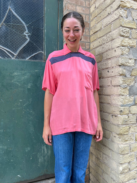 Vintage 1940's Rayon Pink Short Sleeve Shirt