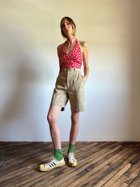 Vintage 1940's High Waist Khaki Shorts, Unisex Adults