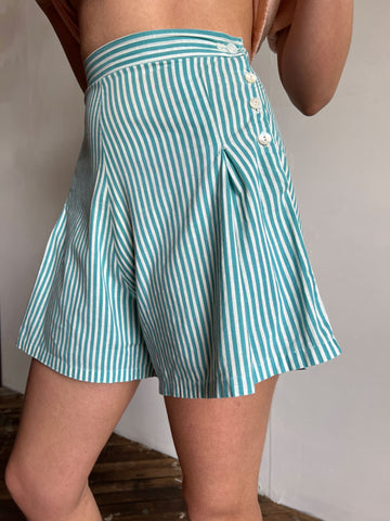 Vintage 1930's - 1940's Striped Cotton Side Button Shorts