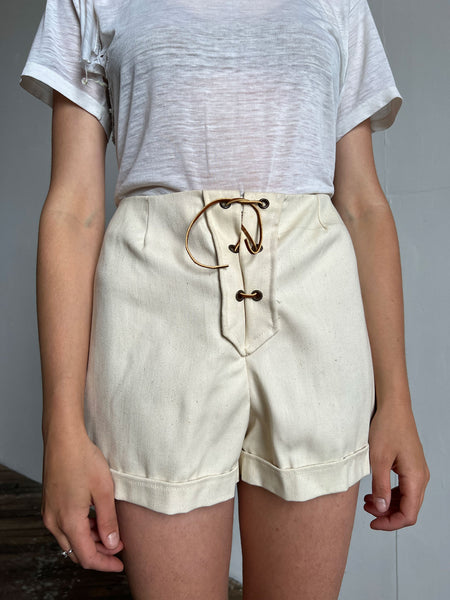 Vintage 1960's Cream Colored Shorts, Mod / Retro Summer