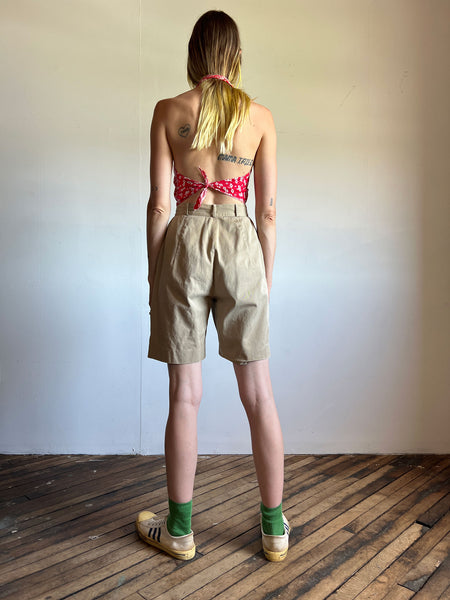 Vintage 1940's High Waist Khaki Shorts, Unisex Adults