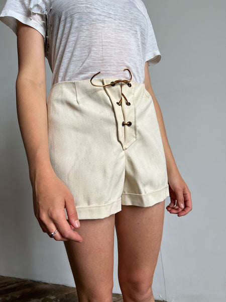 Vintage 1960's Cream Colored Shorts, Mod / Retro Summer