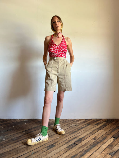 Vintage 1940's High Waist Khaki Shorts, Unisex Adults