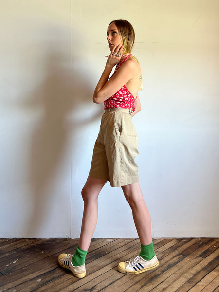 Vintage 1940's High Waist Khaki Shorts, Unisex Adults