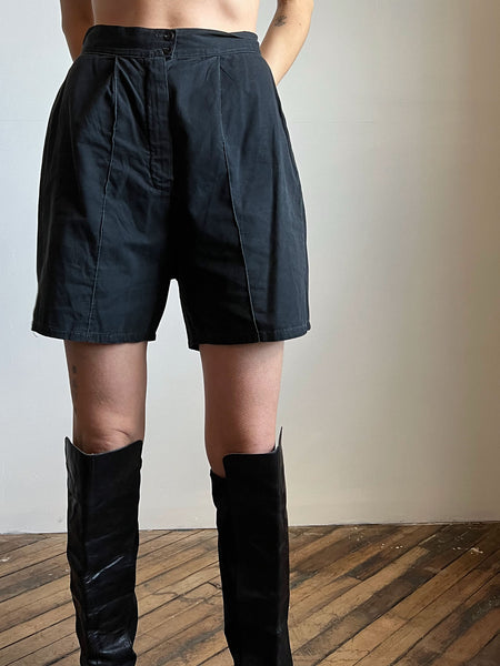 Vintage 1950's Black Sanforized Buckle Back Shorts, Cotton, 50's