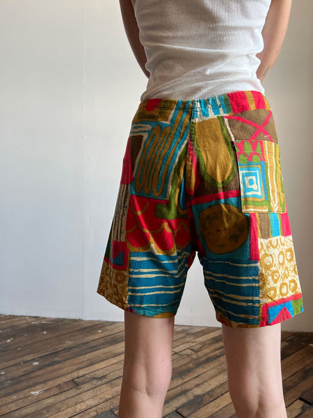 Vintage 1950's 1960's Batik Cotton Drawstring Shorts