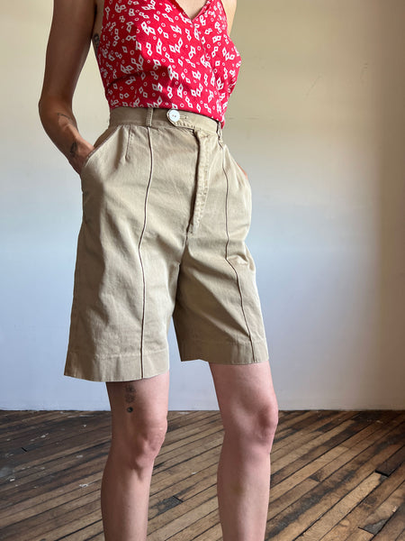 Vintage 1940's High Waist Khaki Shorts, Unisex Adults