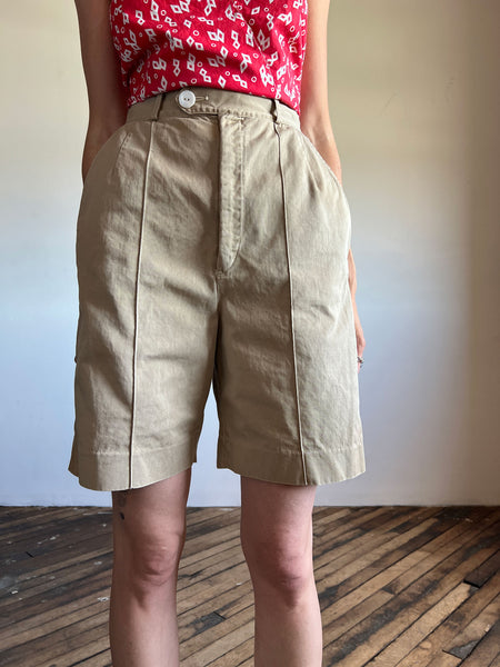 Vintage 1940's High Waist Khaki Shorts, Unisex Adults