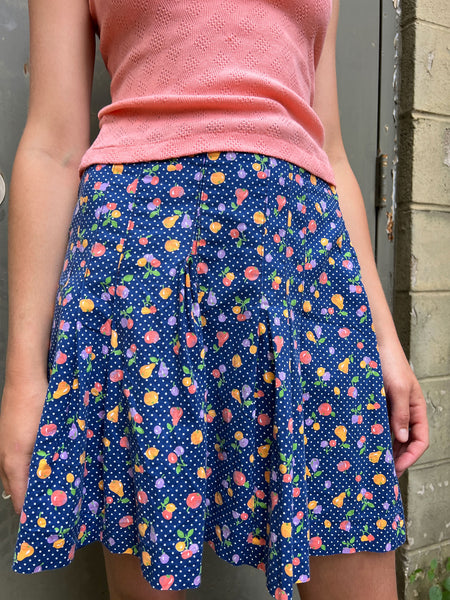 Vintage 1960's - 1970's Fruit Print Pleated Skirt