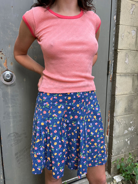 Vintage 1960's - 1970's Fruit Print Pleated Skirt