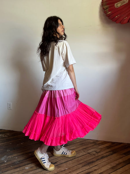 Vintage Layered Hot Pink Skirt, Drawstring Waist, Theatre