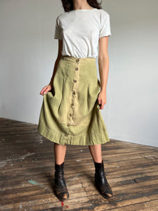 Early Vintage 1920s 1930s Khaki Skirt, Cotton