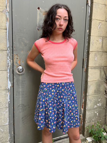 Vintage 1960's - 1970's Fruit Print Pleated Skirt