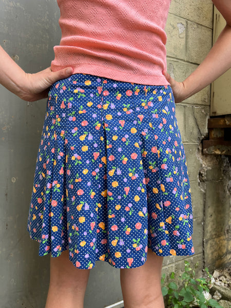 Vintage 1960's - 1970's Fruit Print Pleated Skirt