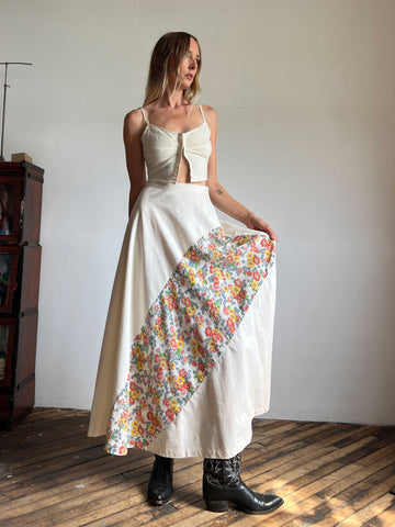 Vintage 1970's Floral Print Maxi Skirt, Cotton