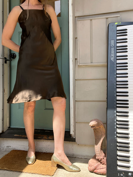 Antique 1920's Black to Sun Faded Brown Silk Satin Slip Dress
