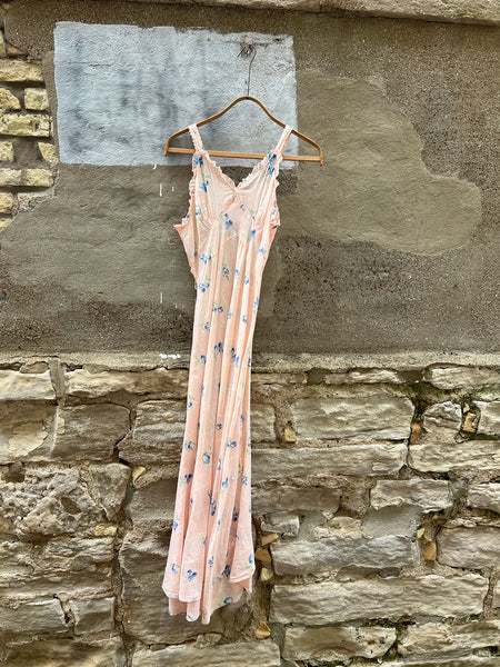 Vintage 1930's Bias Cut Cherry and Apple Print Cotton Slip Dress