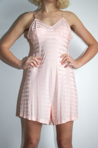 Vintage 1930's Pink Rayon Jersey Striped Nighty, One Piece Romper