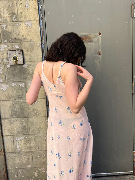 Vintage 1930's Bias Cut Cherry and Apple Print Cotton Slip Dress
