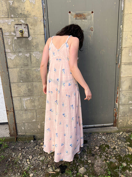 Vintage 1930's Bias Cut Cherry and Apple Print Cotton Slip Dress
