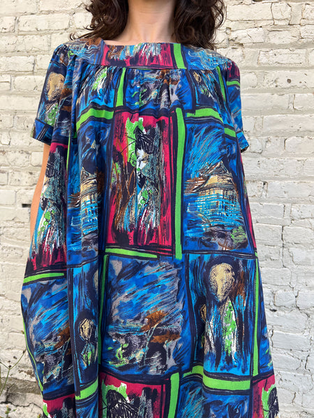 Vintage 1950's 60's Novelty Print Faces Dress