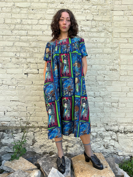 Vintage 1950's 60's Novelty Print Faces Dress