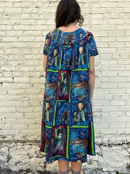 Vintage 1950's 60's Novelty Print Faces Dress