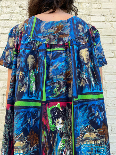 Vintage 1950's 60's Novelty Print Faces Dress