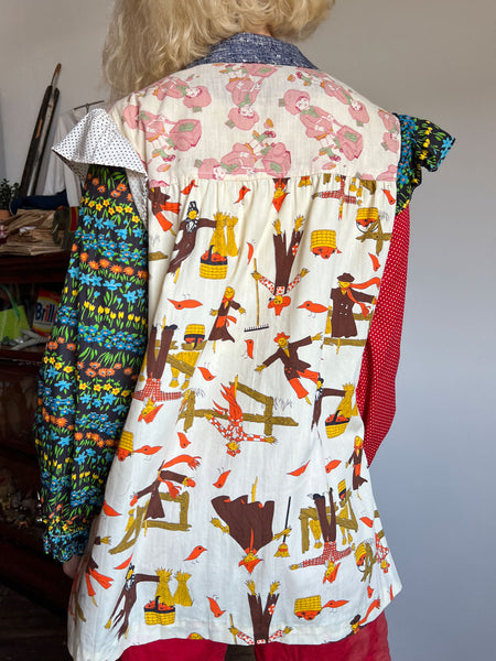 Vintage 1970's Novelty Print Scarecrow Smock