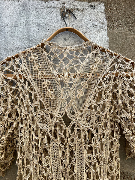 Antique Cream Crocheted Long Top