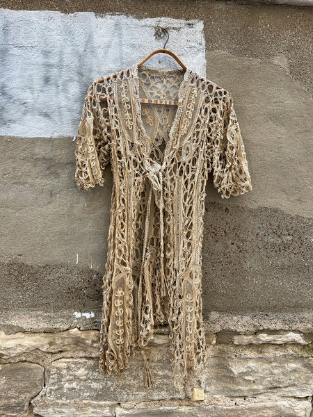 Antique Cream Crocheted Long Top
