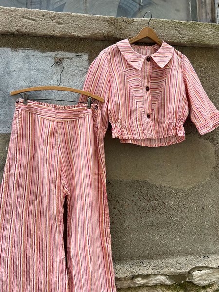 Vintage 1930's Cotton Two Piece Blouse and Pants Set