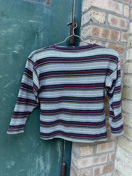 Vintage 1950's Striped Boat Neck Three Quarter Sleeve Cotton Top