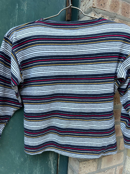 Vintage 1950's Striped Boat Neck Three Quarter Sleeve Cotton Top