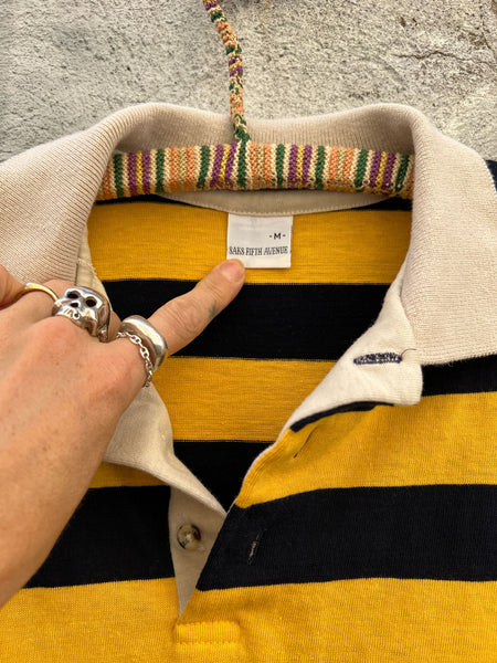 Vintage 1970's Saks Fifth Avenue Cotton Striped Long Sleeve Polo Shirt