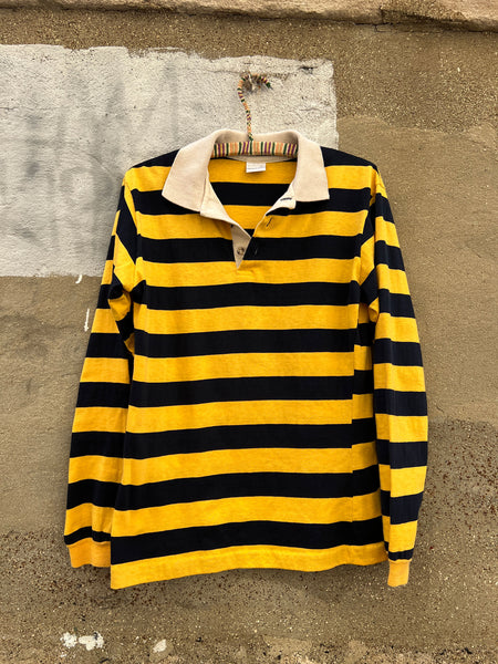 Vintage 1970's Saks Fifth Avenue Cotton Striped Long Sleeve Polo Shirt