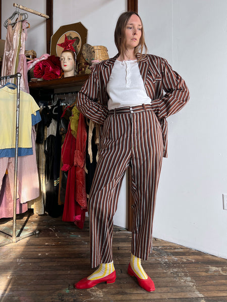 Vintage 1950's Brown Striped Suit