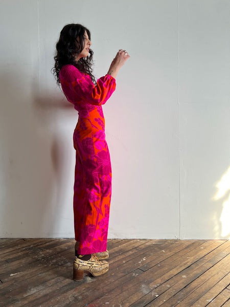 Vintage 1960's - Early 1970's Neon Floral Jumpsuit, Tropical, 60's 70's Women's