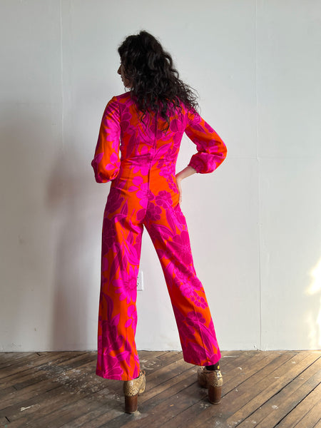 Vintage 1960's - Early 1970's Neon Floral Jumpsuit, Tropical, 60's 70's Women's