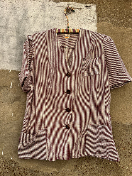 Vintage Late 1930's - Early 1940's Women's Seersucker Striped Sportswear Set