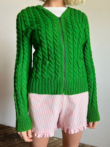 Vintage 1930's Kelly Green Zip Up Sweater, Knitwear