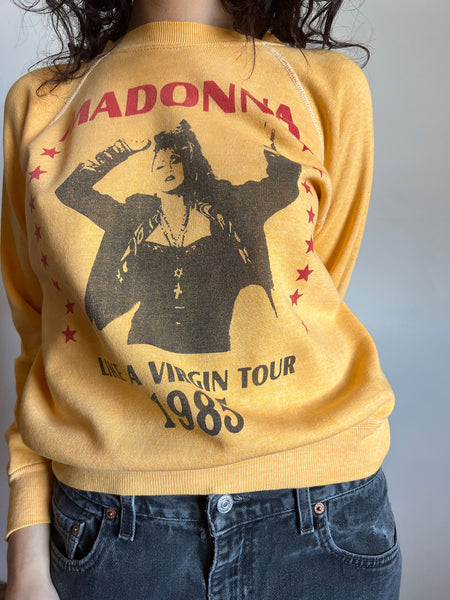 Vintage 1980's Bootleg Madonna Sweater, Yellow Cotton