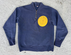 Vintage 1940's - 1950's Half Zip Sweater with Fraternity Hand Drawn Emblem, Drunk Fish, 40's 50's Sportswear, Preppy